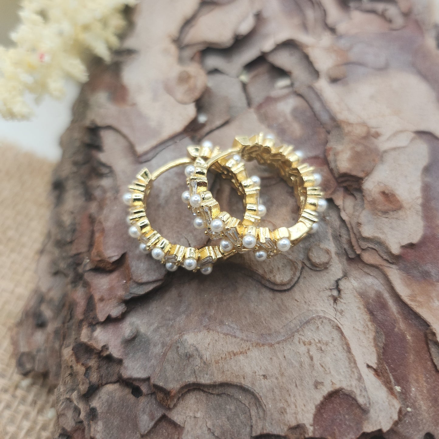 Pearly Gold Hoop Earring