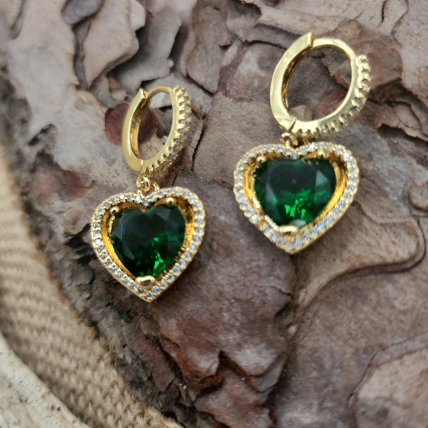 Precious Emerald Green Heart Drop Huggie Earrings