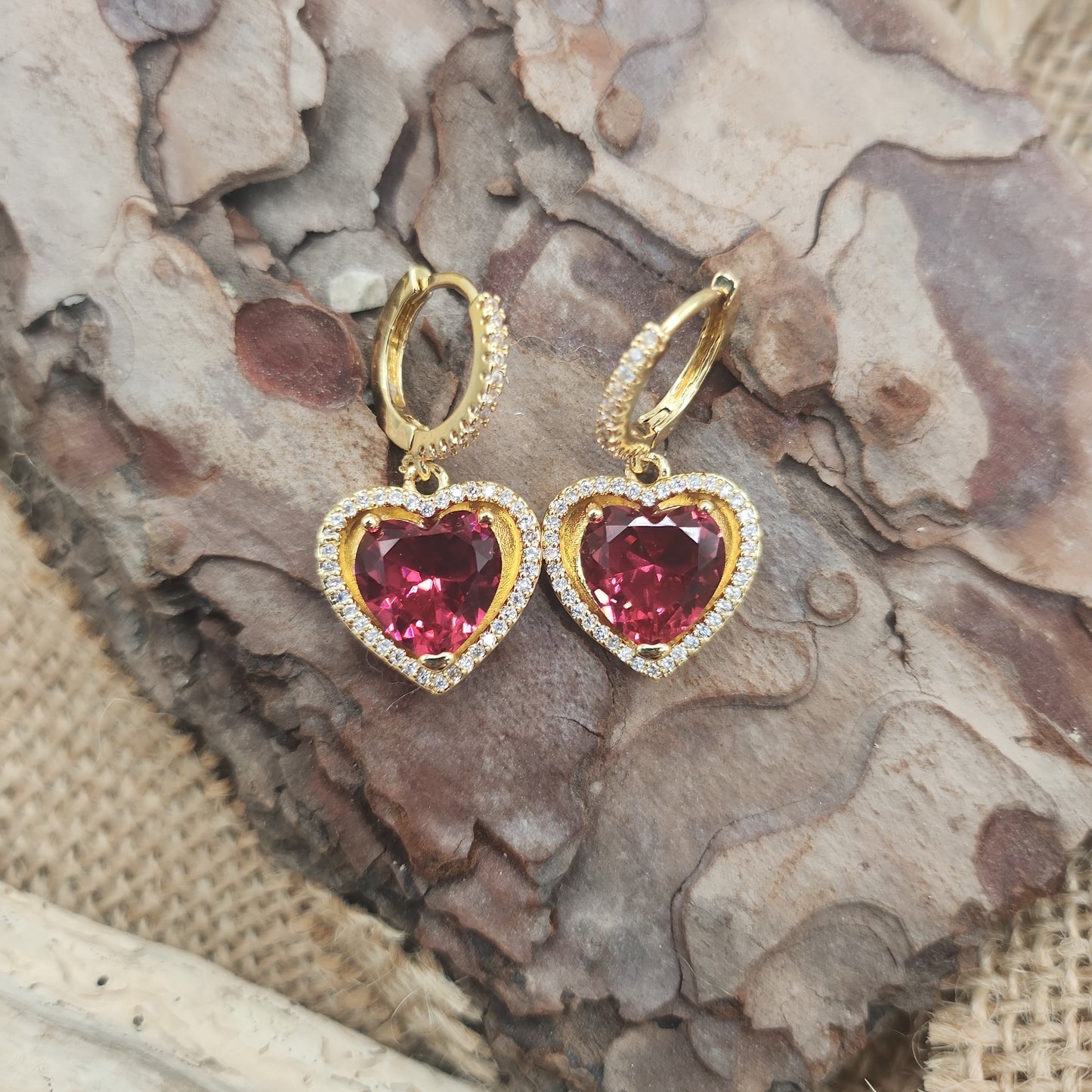 Precious Ruby Red Heart Drop Huggie Earrings
