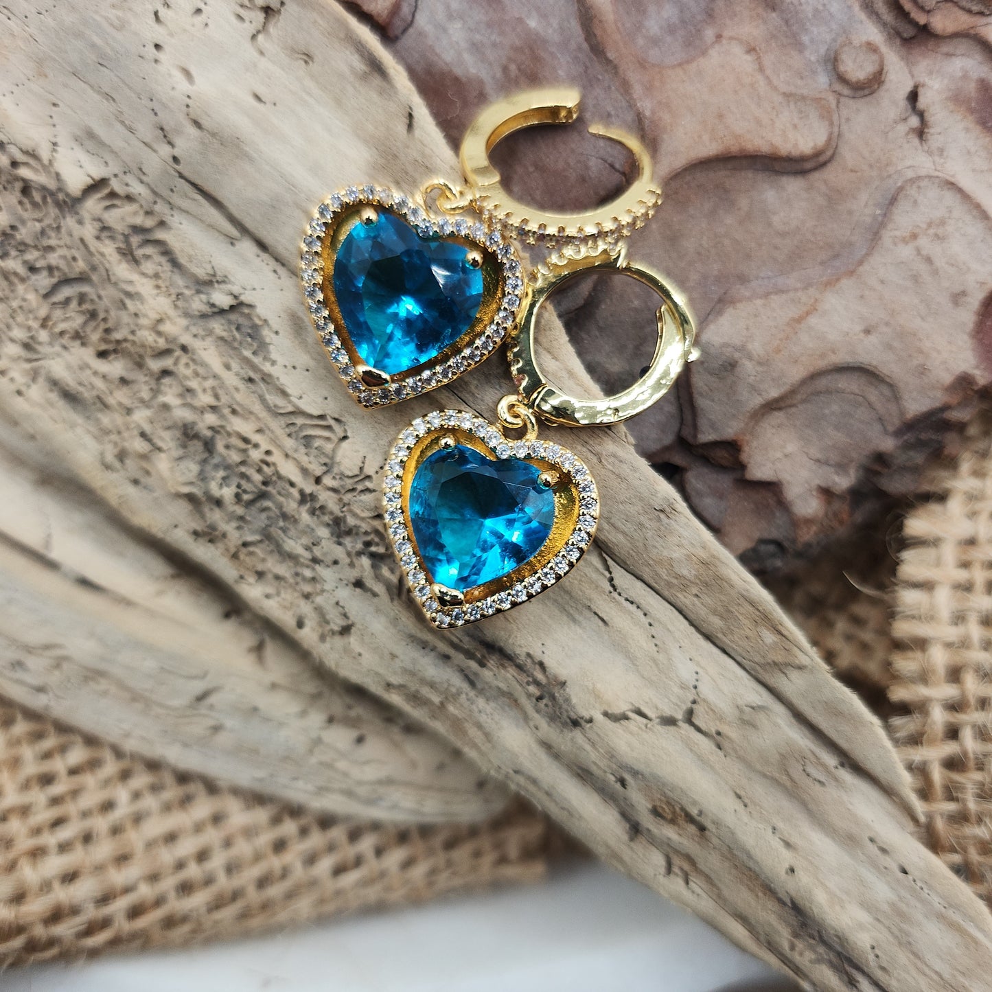 Precious Turquoise Heart Drop Huggie Earrings