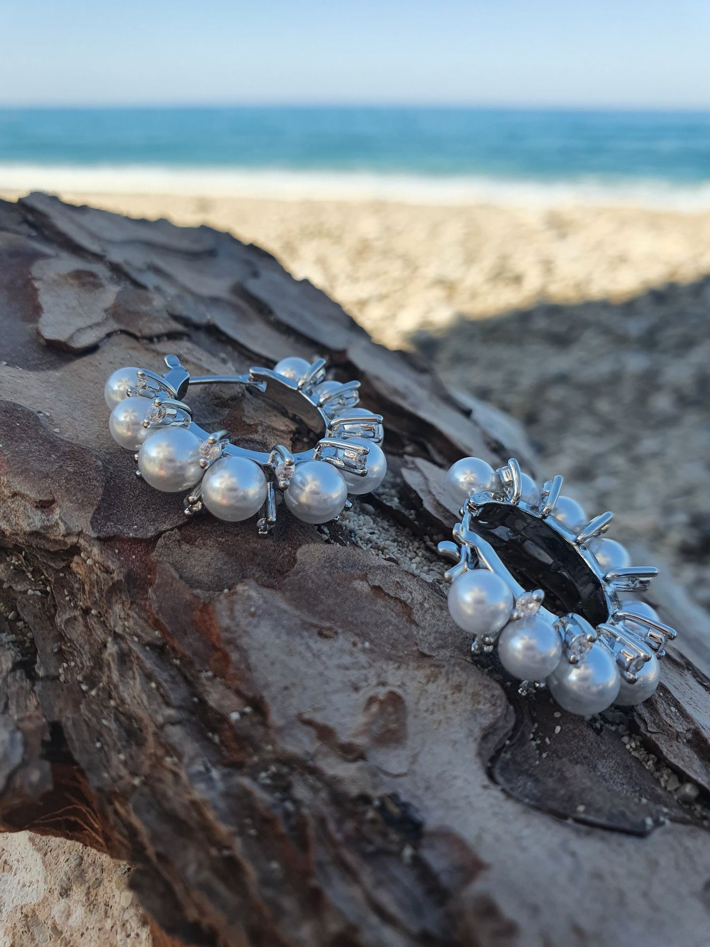 Lynette Silver Pearl Hoop Earrings