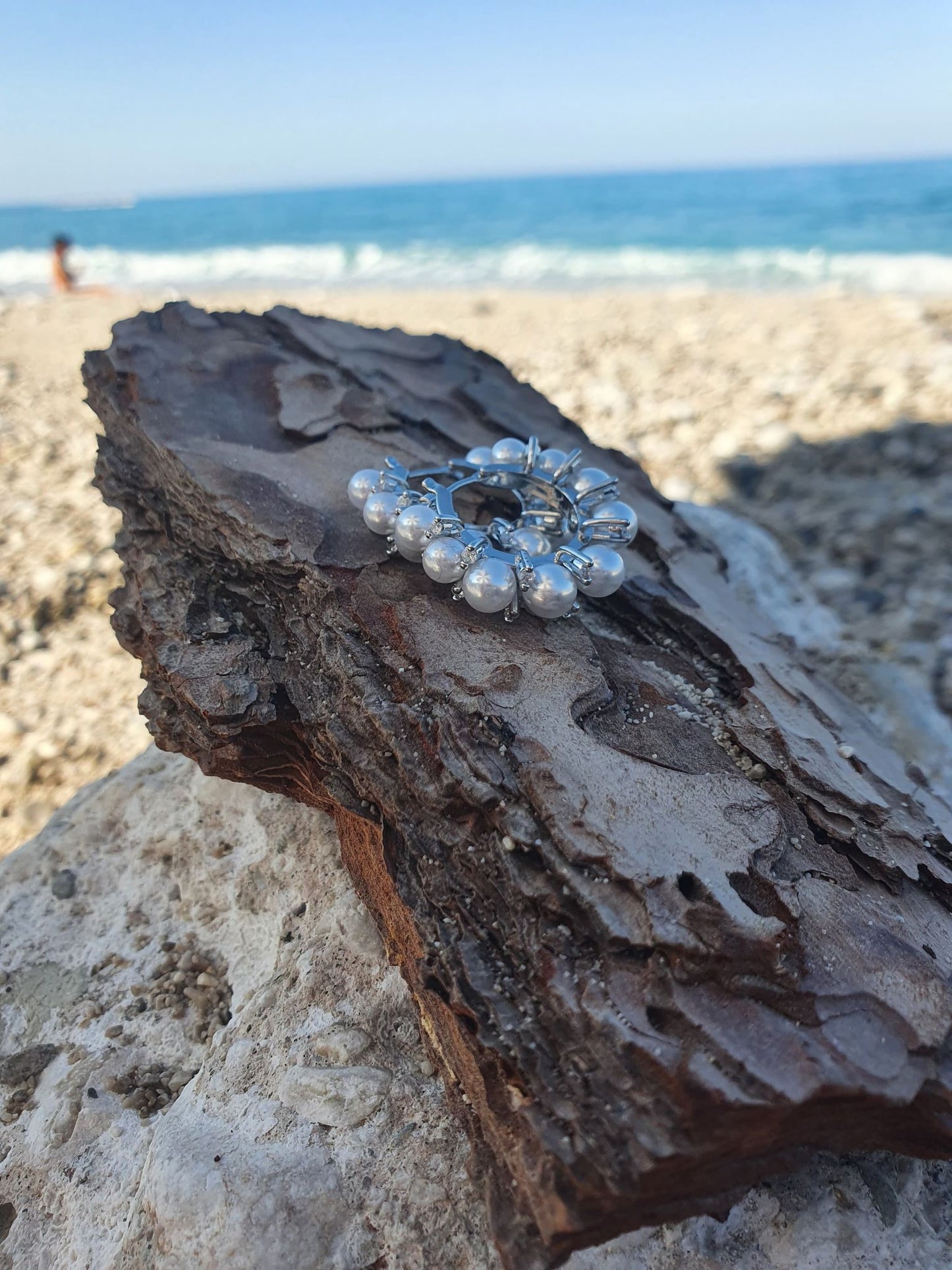 Lynette Silver Pearl Hoop Earrings