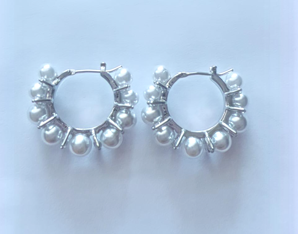 Lynette Silver Pearl Hoop Earrings
