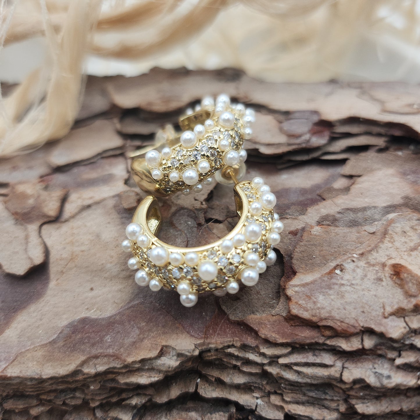 Asli Chunky Gold hoop Earrings with Pearl Detail