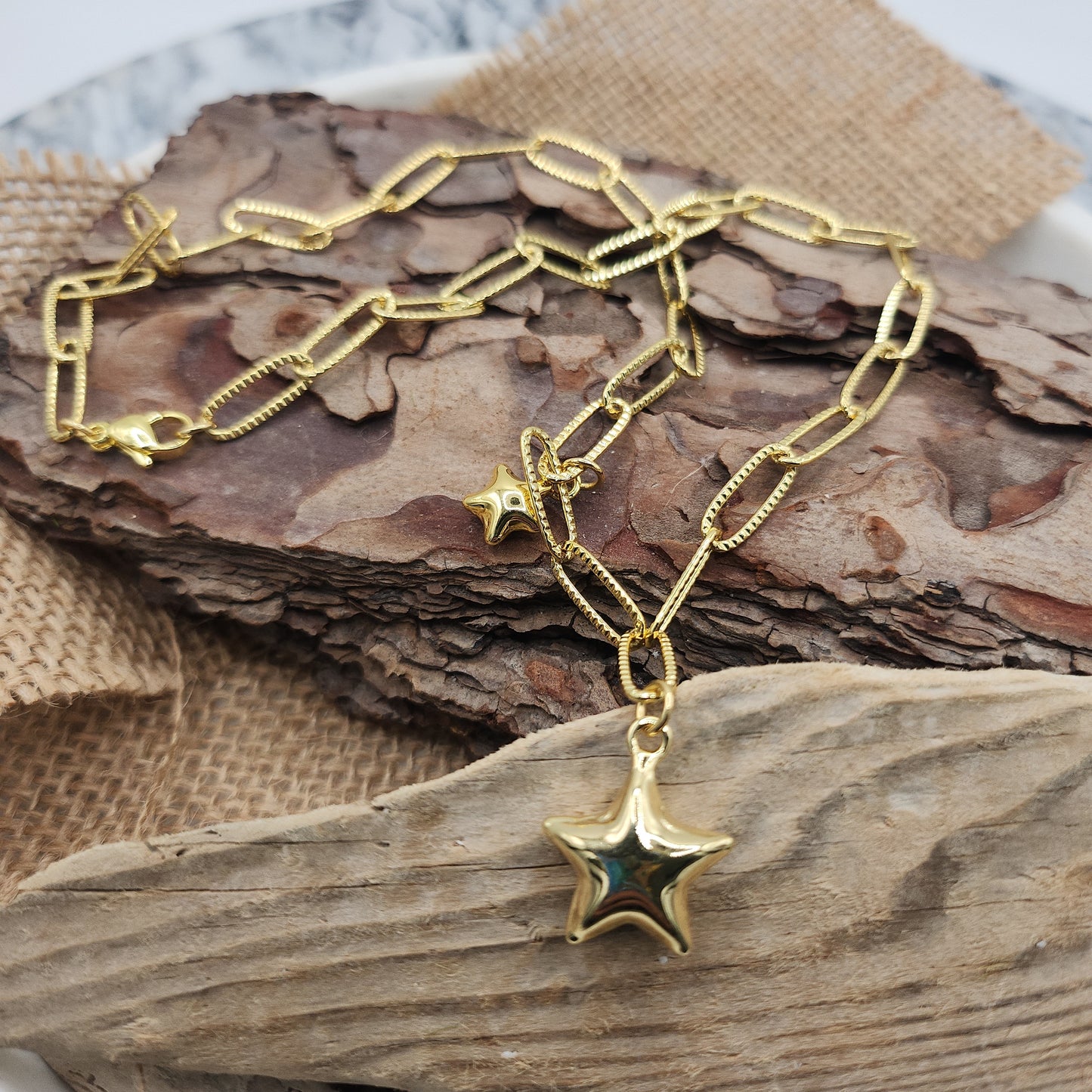 Remmy Double Gold Star Link necklace