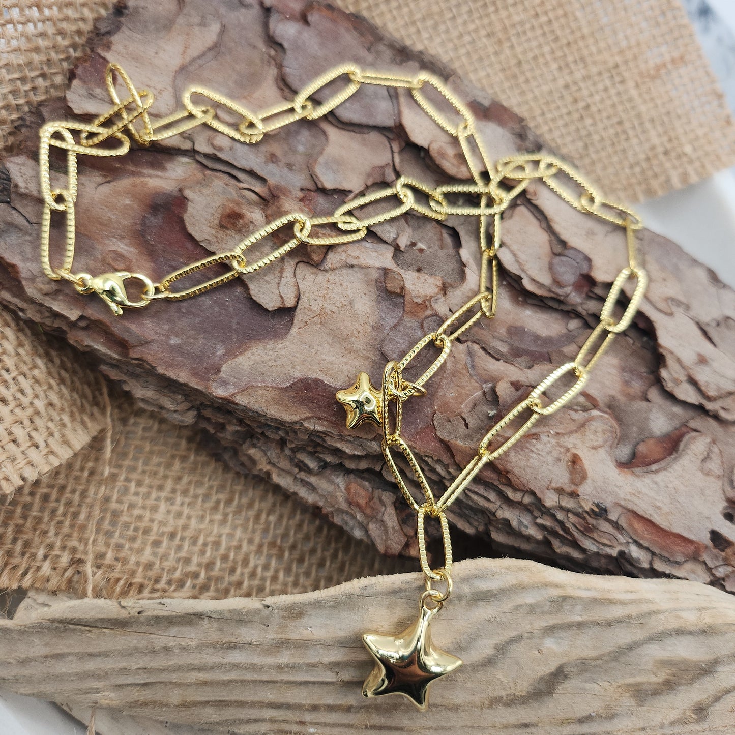 Remmy Double Gold Star Link necklace