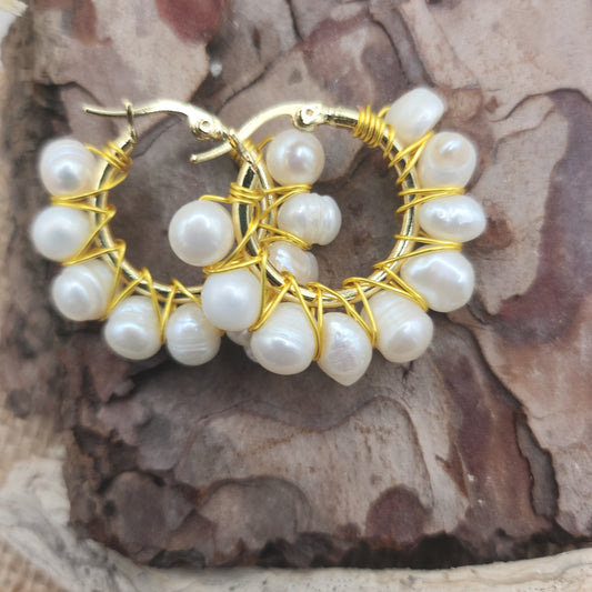 Stacey Gold pearl hoop Earrings