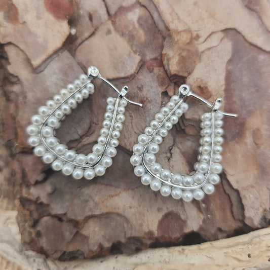 Kate Silver Pearl Triangle Earrings