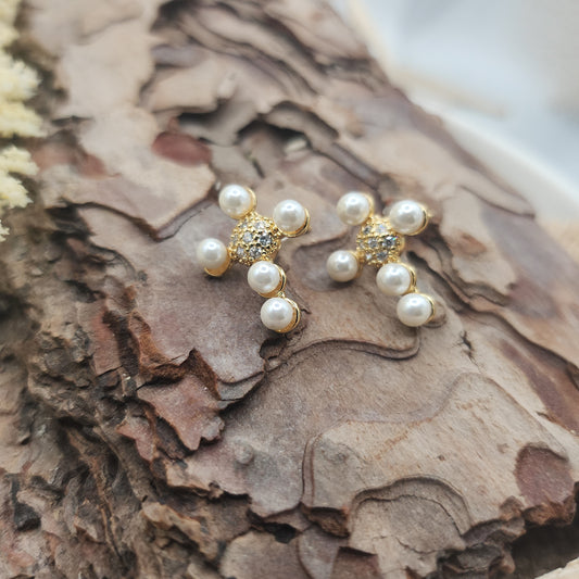 Charlotte Cross Pearl Earrings