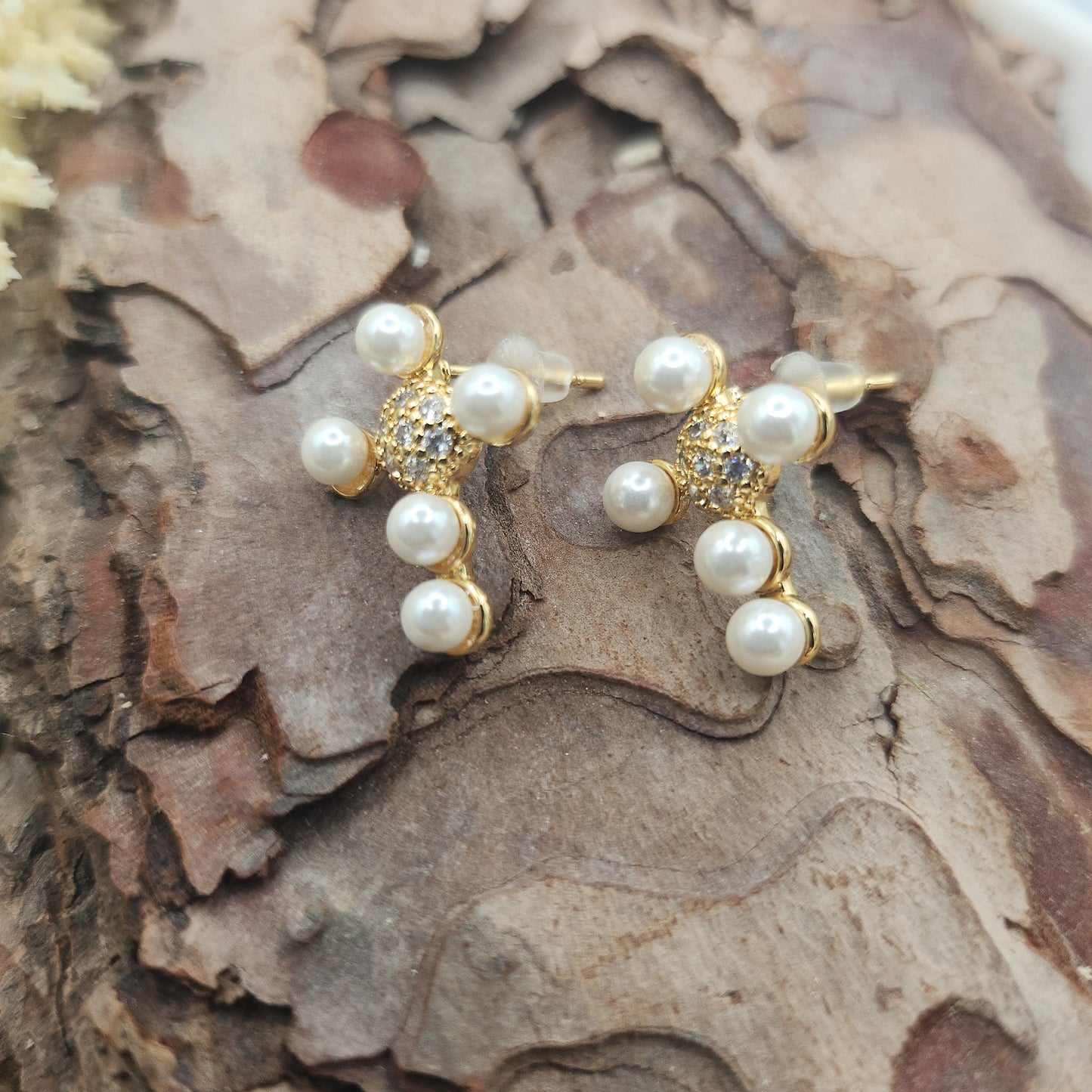 Charlotte Cross Pearl Earrings