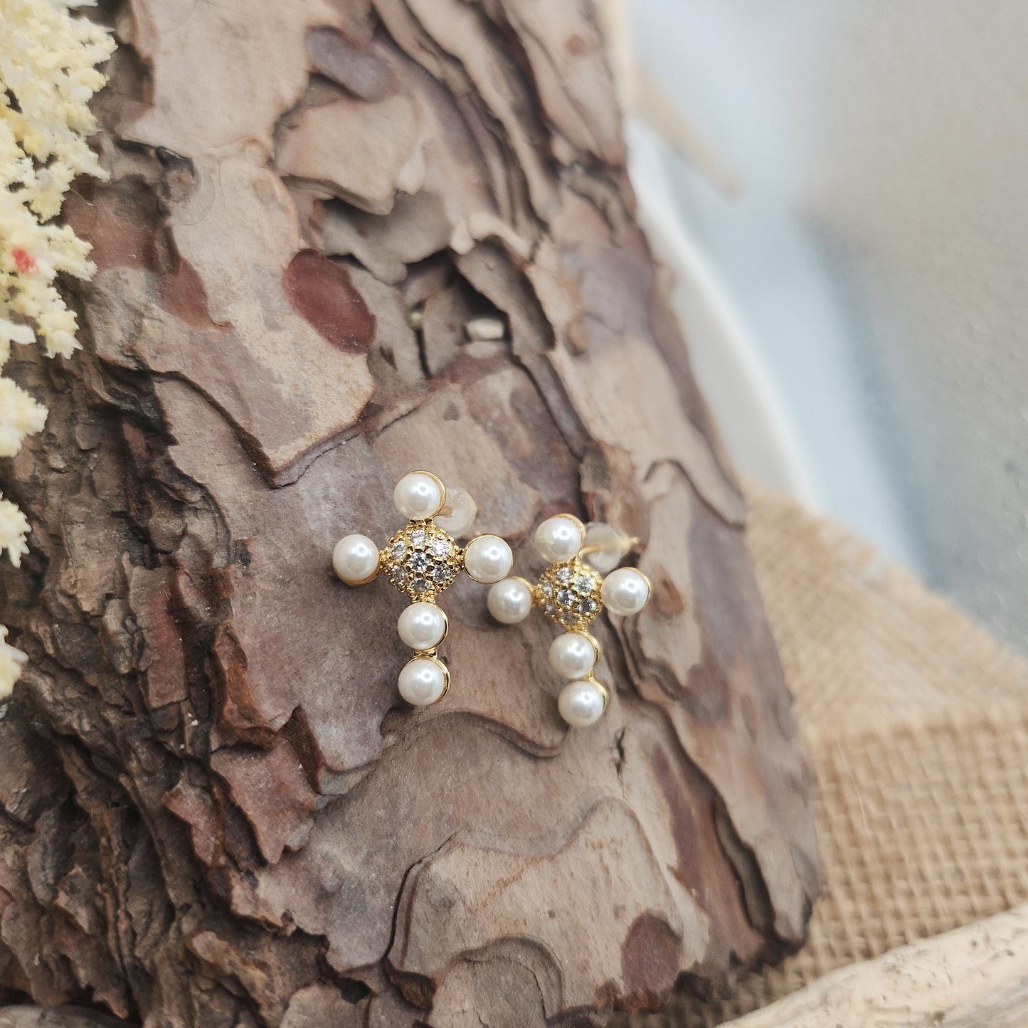 Charlotte Cross Pearl Earrings