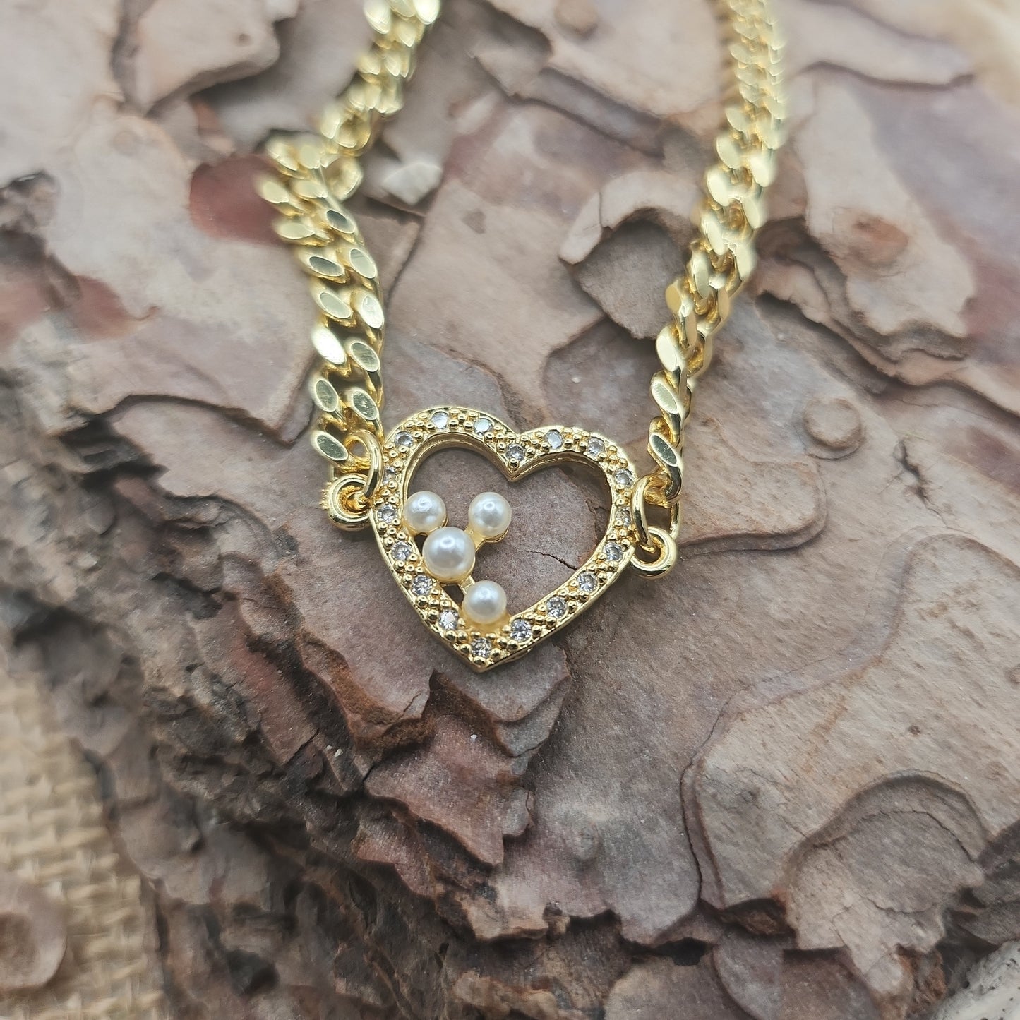 Avalyn Gold Heart Bracelet with Pearl Detail