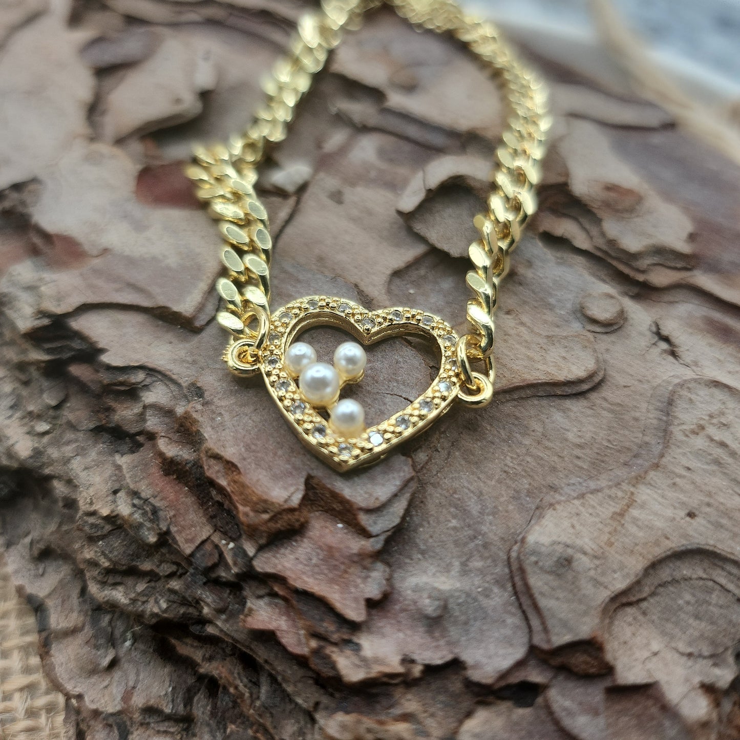 Avalyn Gold Heart Bracelet with Pearl Detail