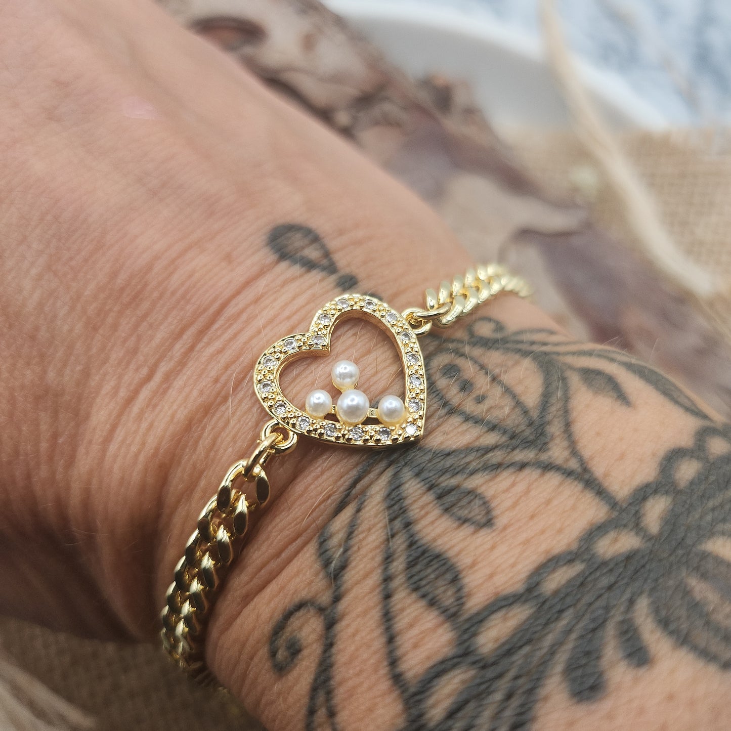 Avalyn Gold Heart Bracelet with Pearl Detail