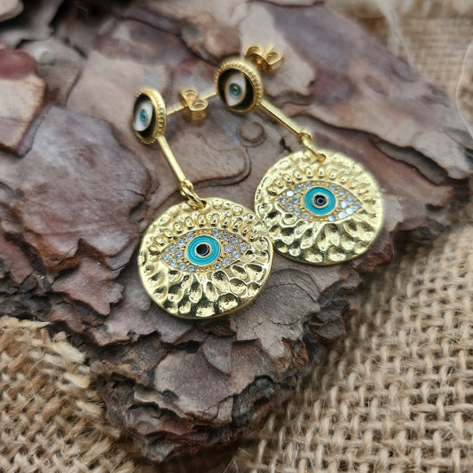 Datca Turkish Eye Stud Drop Earrings