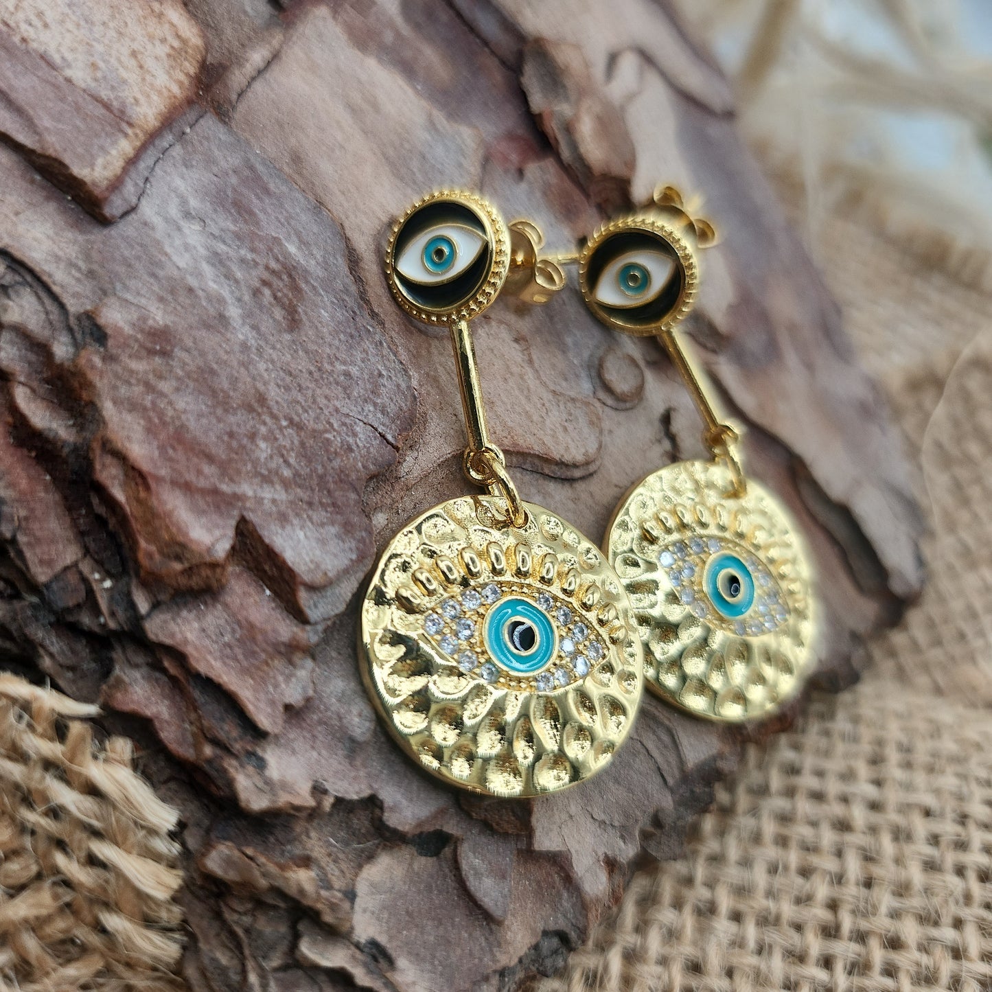 Datca Turkish Eye Stud Drop Earrings