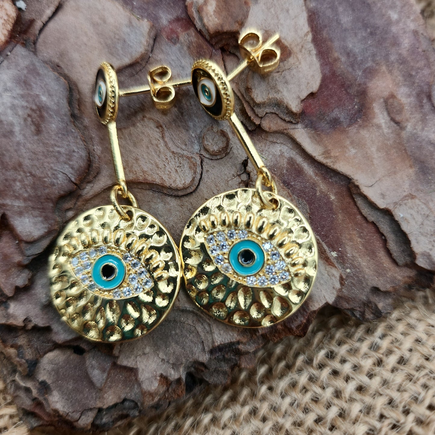 Datca Turkish Eye Stud Drop Earrings