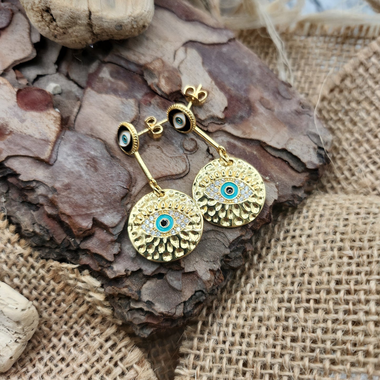 Datca Turkish Eye Stud Drop Earrings