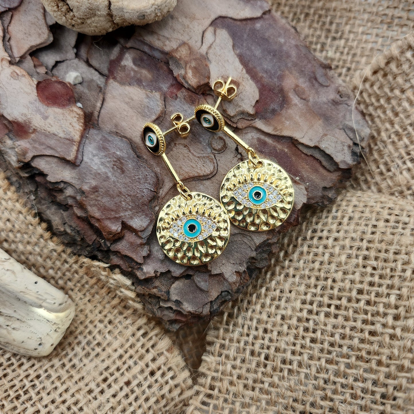 Datca Turkish Eye Stud Drop Earrings