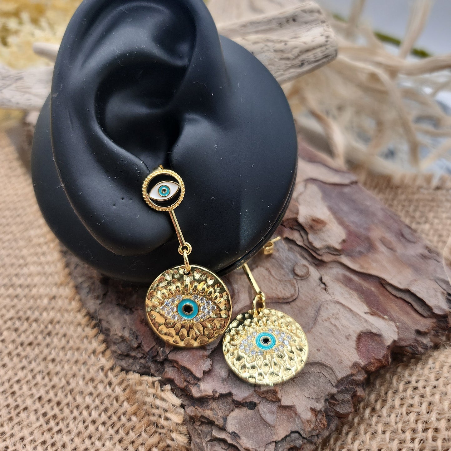 Datca Turkish Eye Stud Drop Earrings