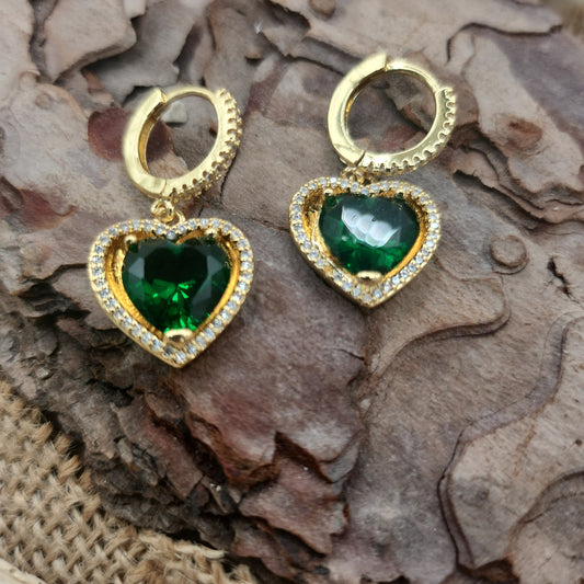 Precious Emerald Green Heart Drop Huggie Earrings