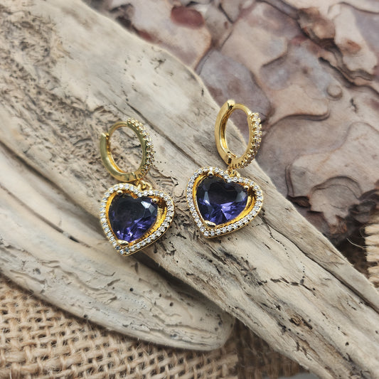 Precious Purple Heart Drop Huggie Earrings