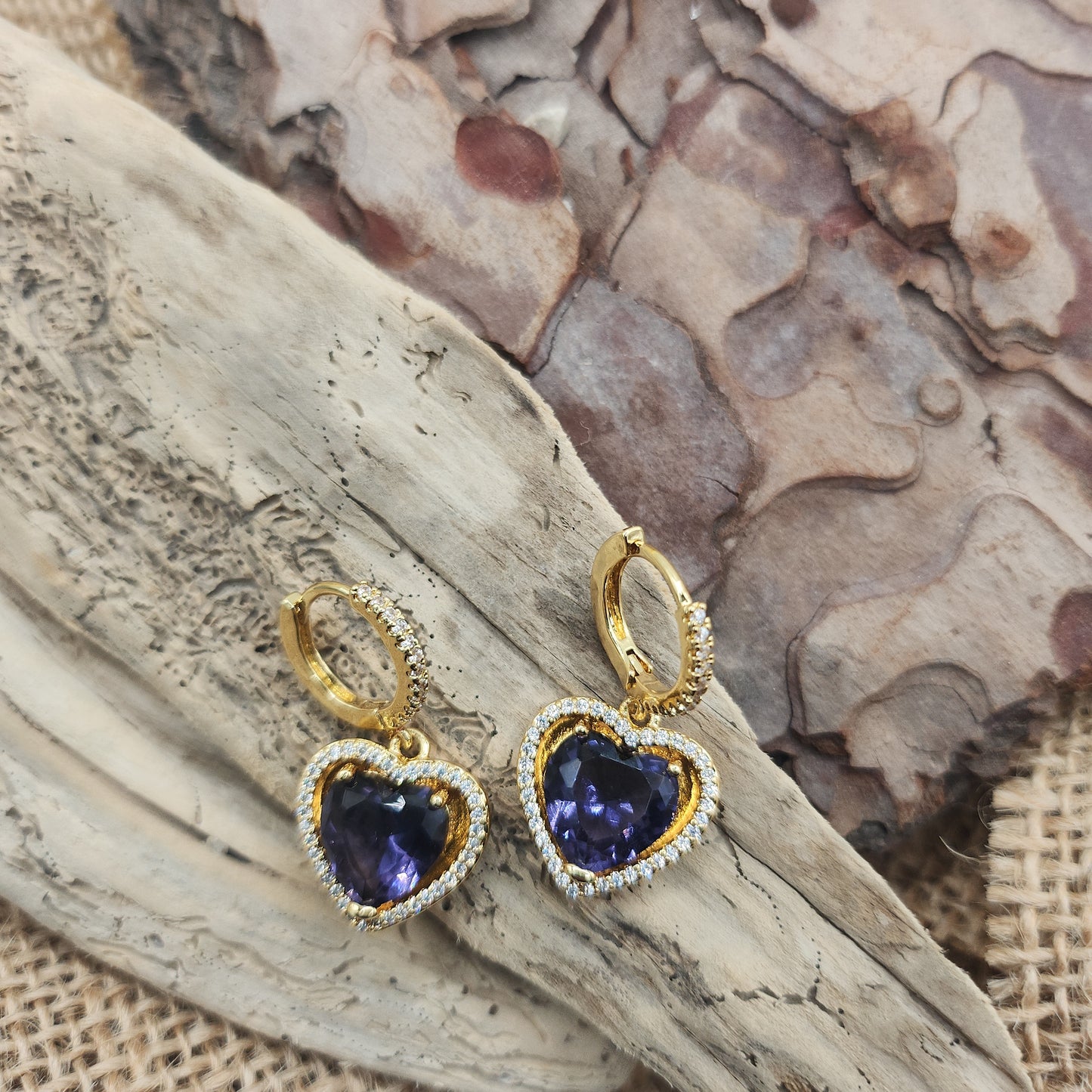 Precious Purple Heart Drop Huggie Earrings