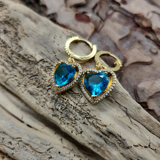 Precious Turquoise Heart Drop Huggie Earrings