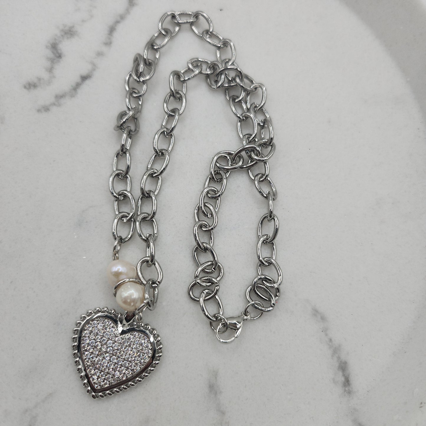 Chunky Silver Necklace with Heart pendant