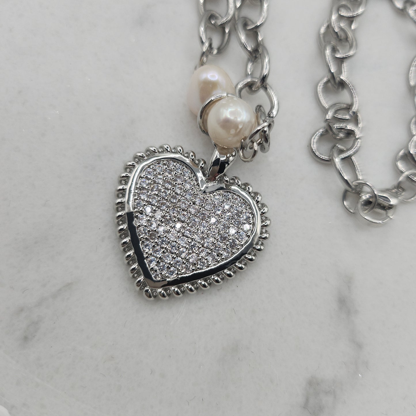 Chunky Silver Necklace with Heart pendant