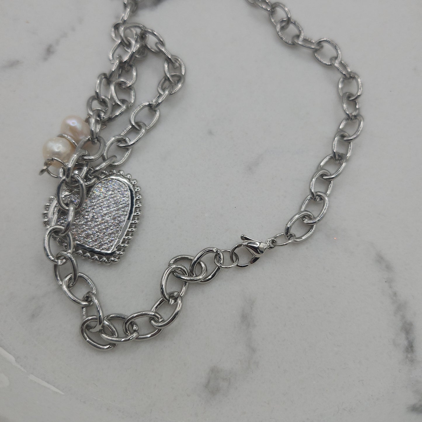 Chunky Silver Necklace with Heart pendant