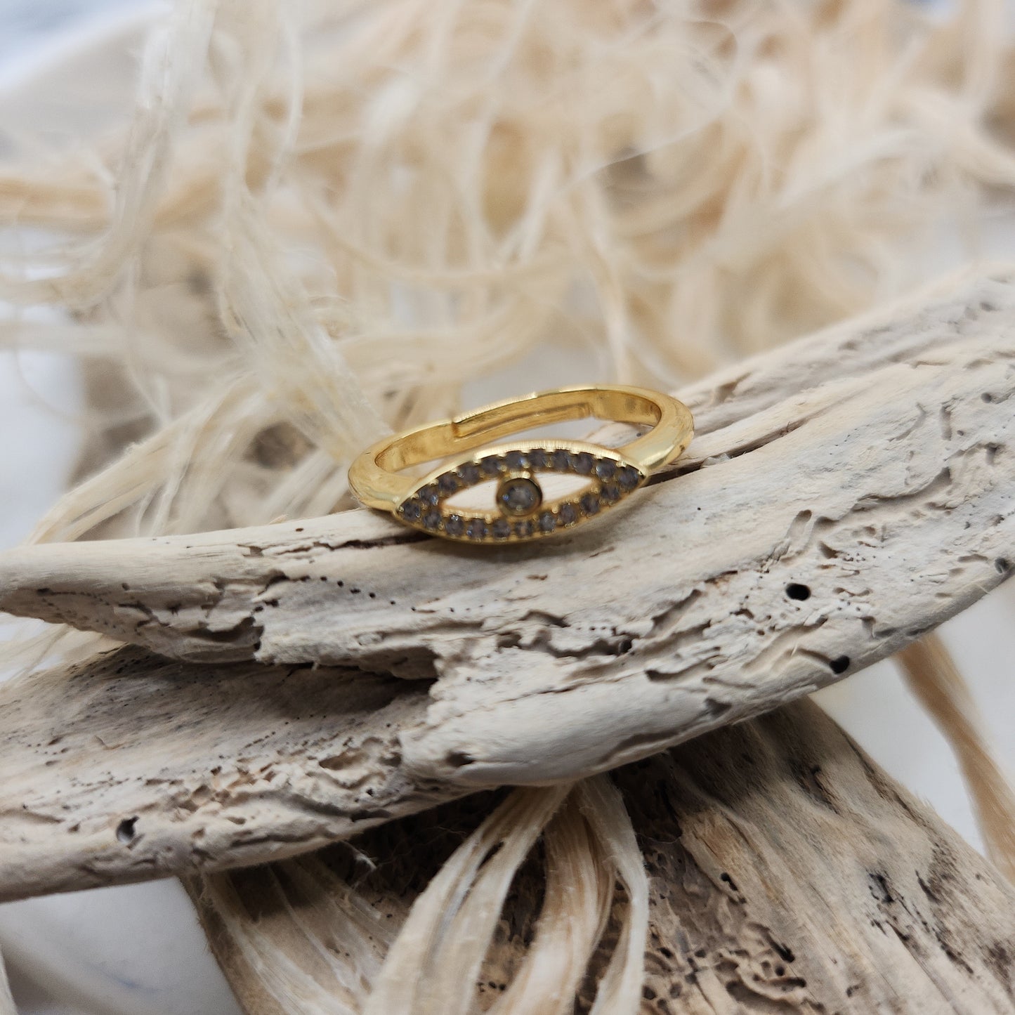 Elif Gold Adjustable Ring with Turkish Eye