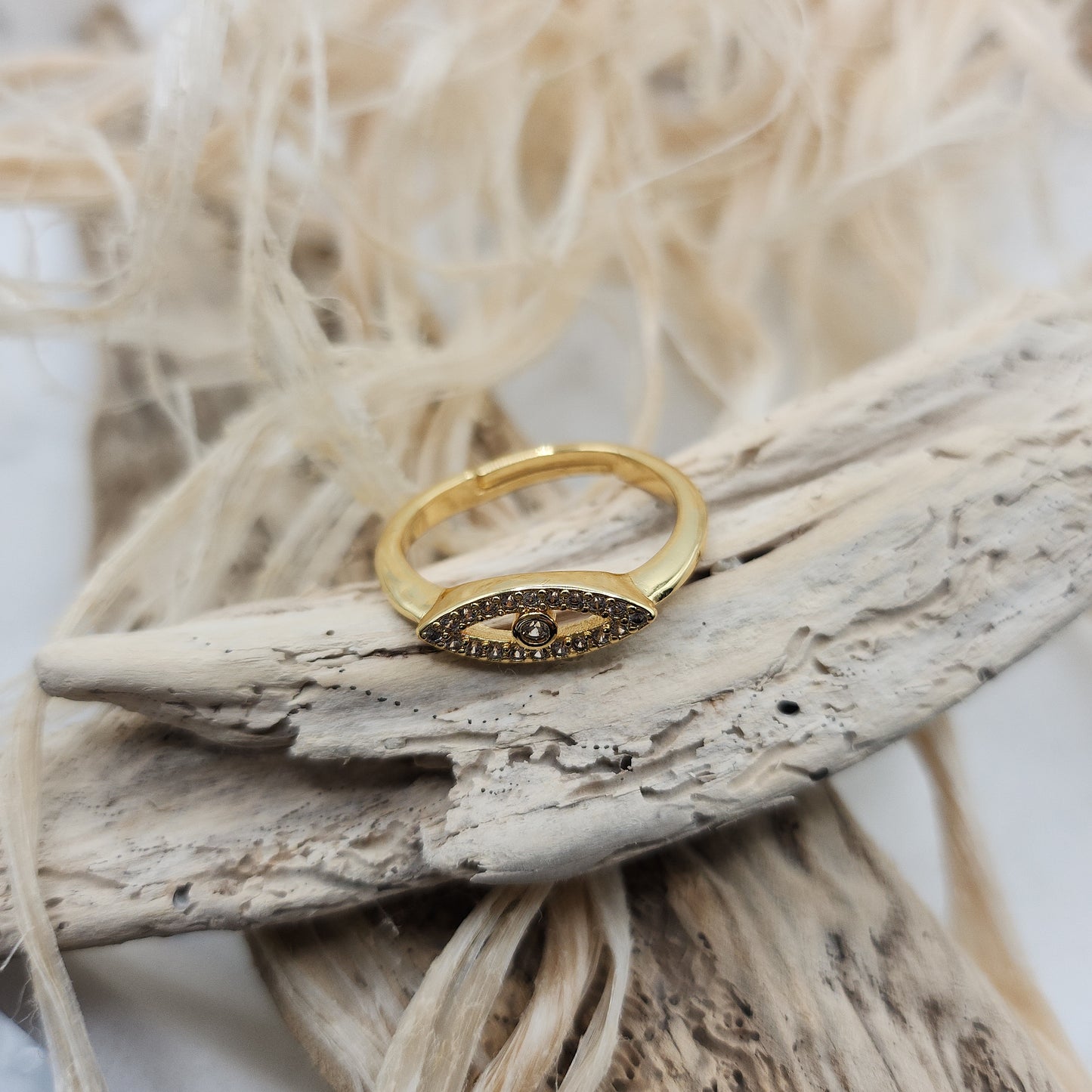 Elif Gold Adjustable Ring with Turkish Eye