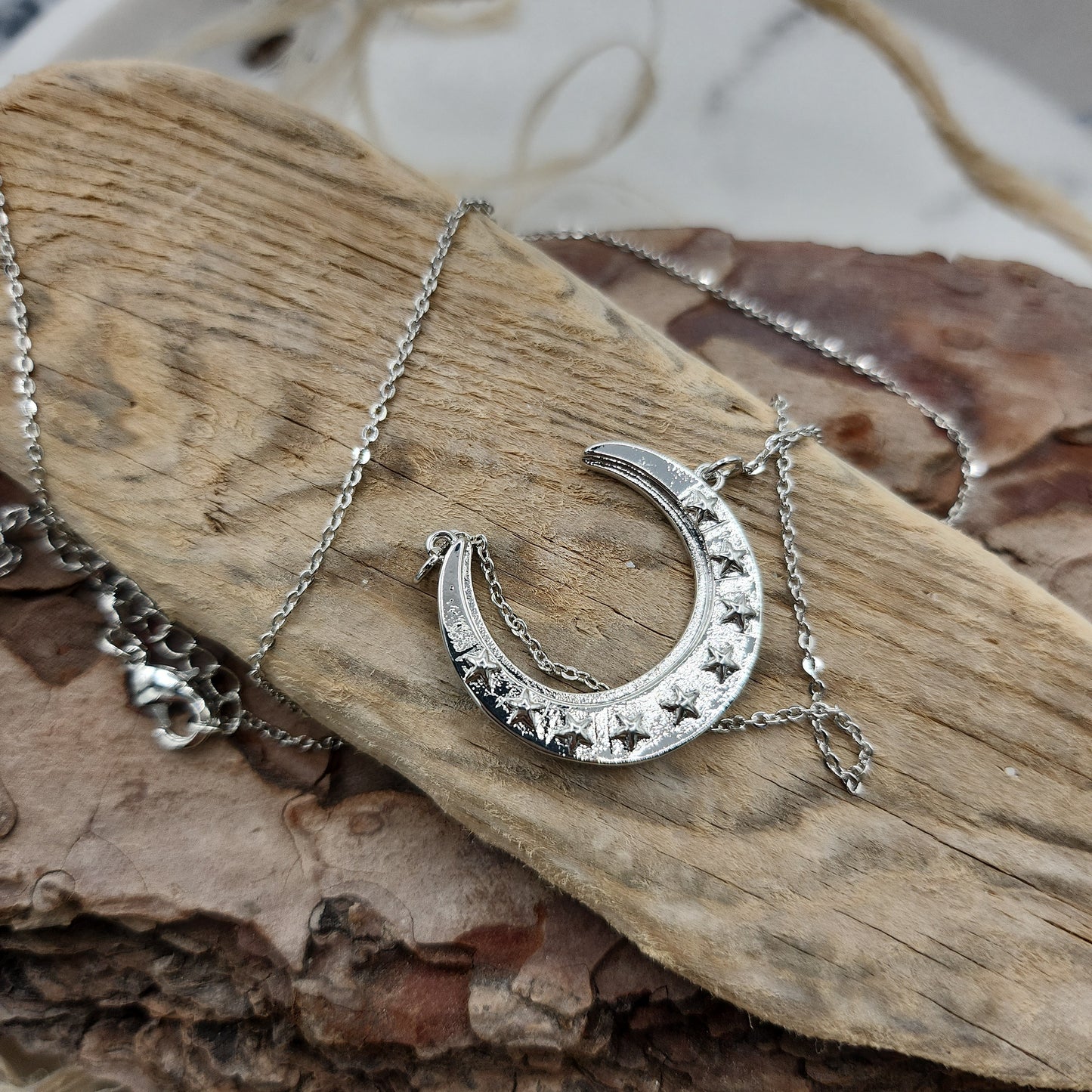 Crescent Moon Silver Necklace