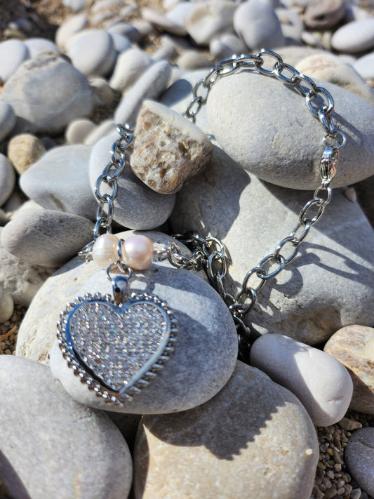 Chunky Silver Necklace with Heart pendant