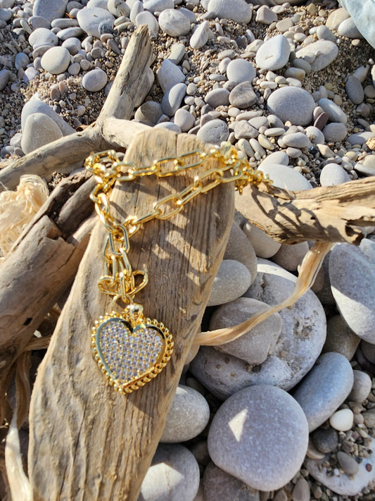 Chunky Gold Necklace with Heart pendant