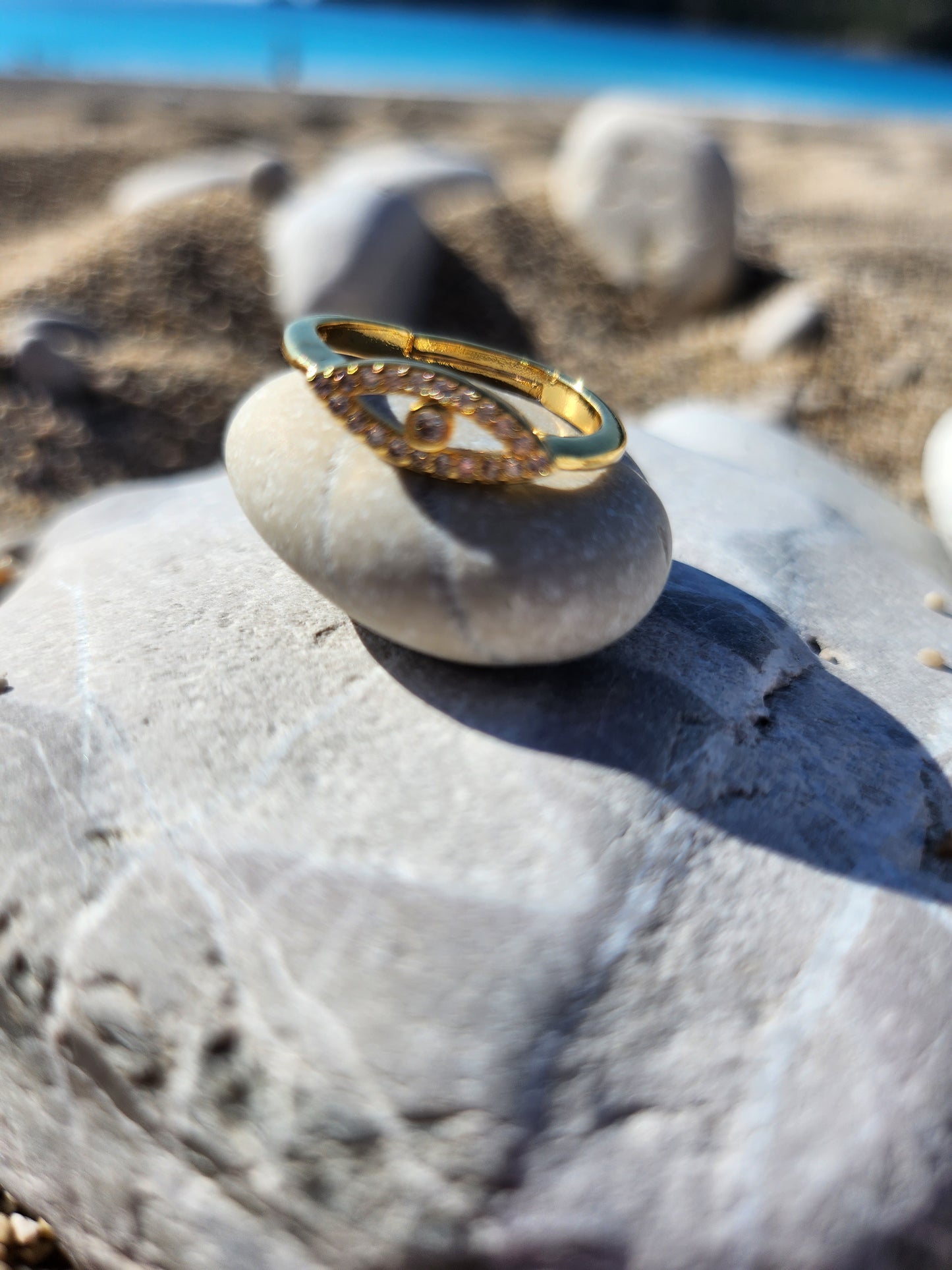 Elif Gold Adjustable Ring with Turkish Eye