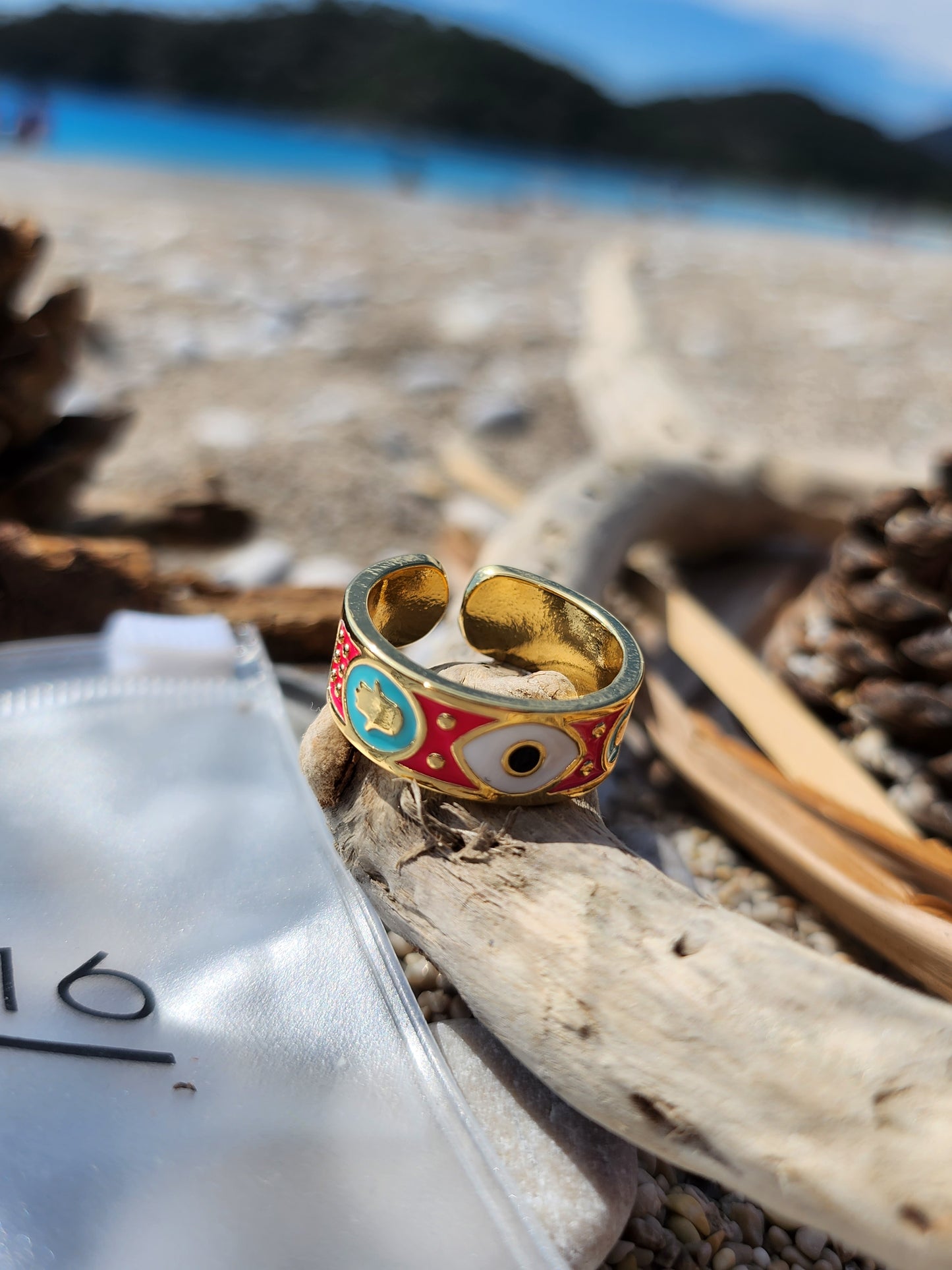 Red Eye and Hamsa Hand Adjustable Ring