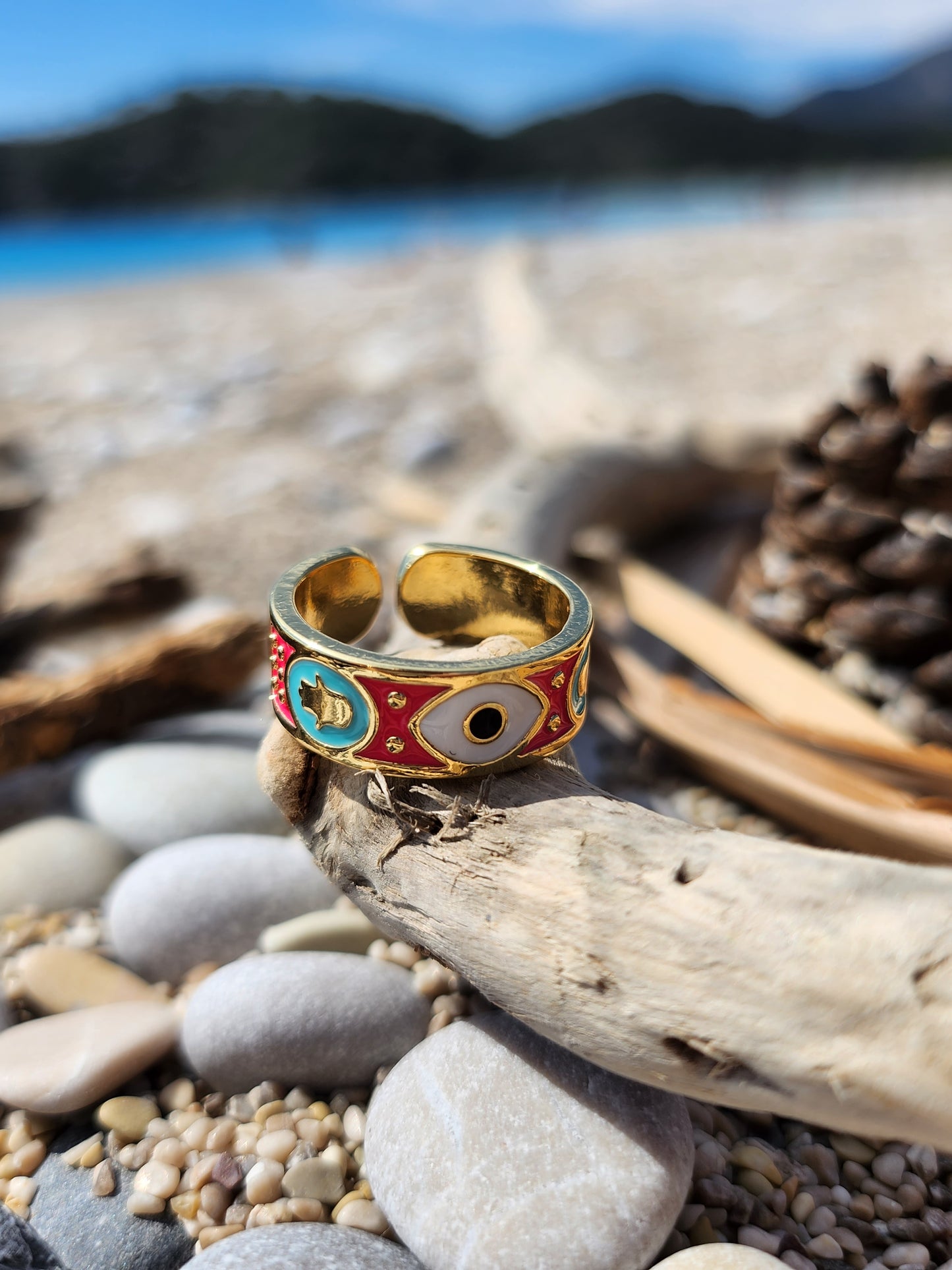 Red Eye and Hamsa Hand Adjustable Ring