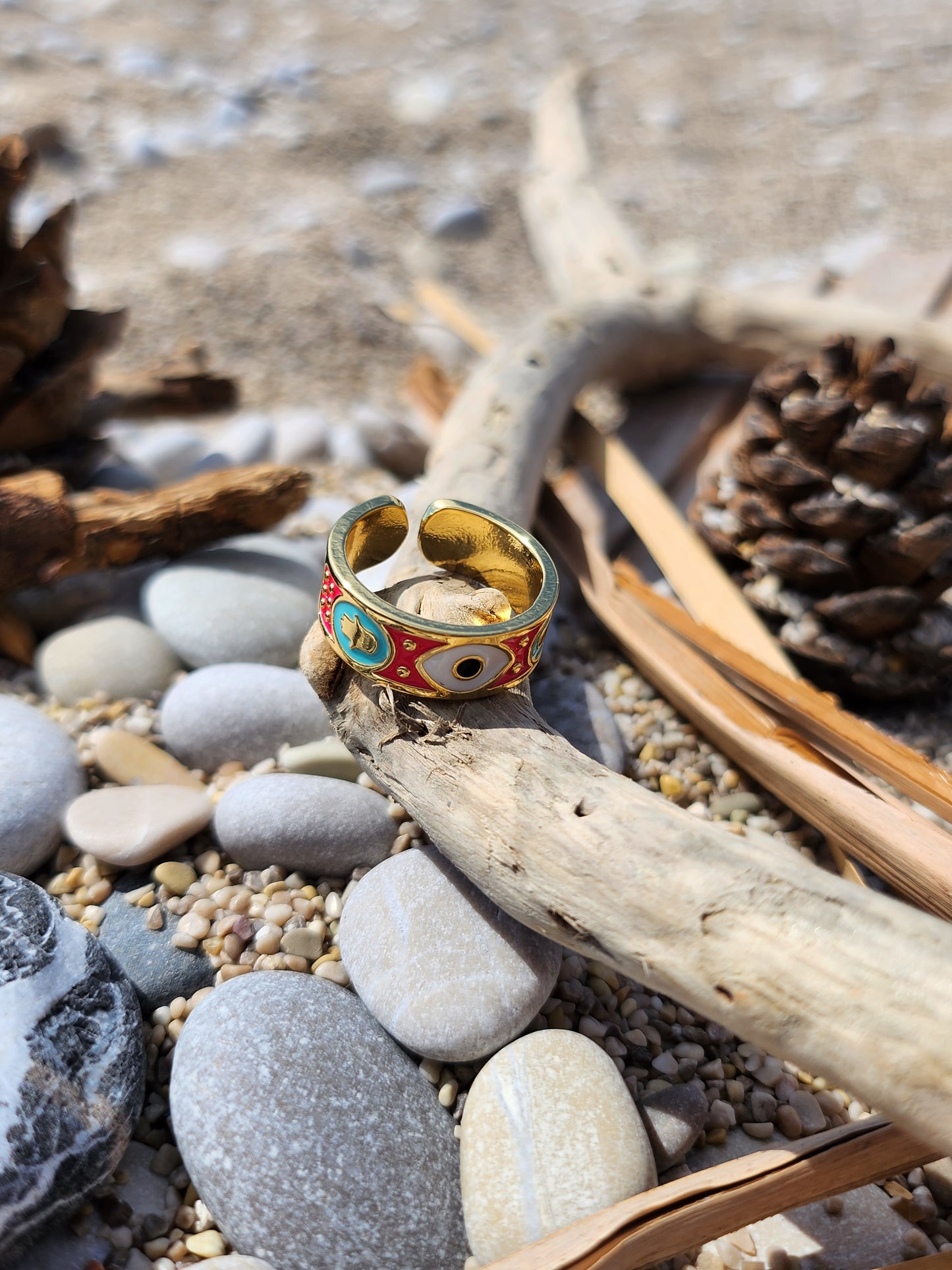 Red Eye and Hamsa Hand Adjustable Ring