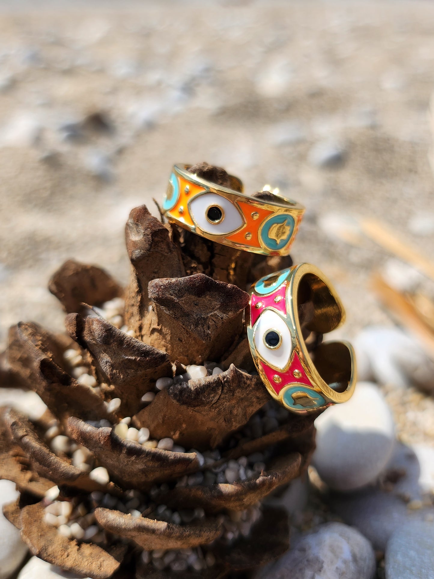 Orange Eye and Hamsa Hand Adjustable Ring