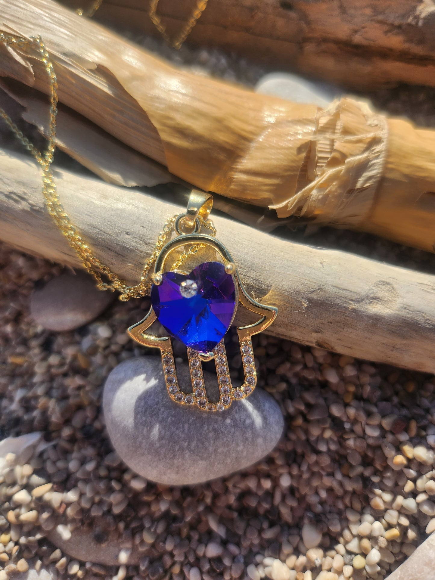 Hamsa Hand Necklace Purple