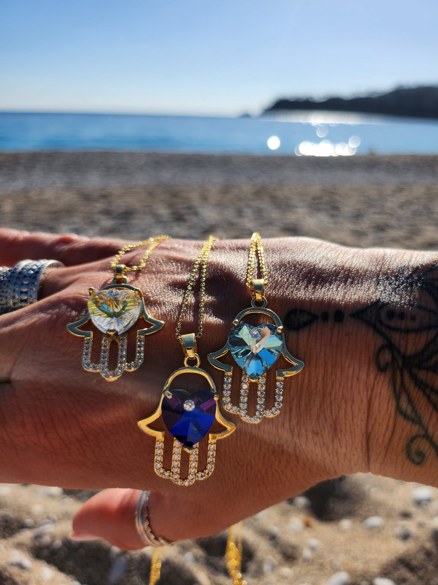 Hamsa Hand Necklace Blue