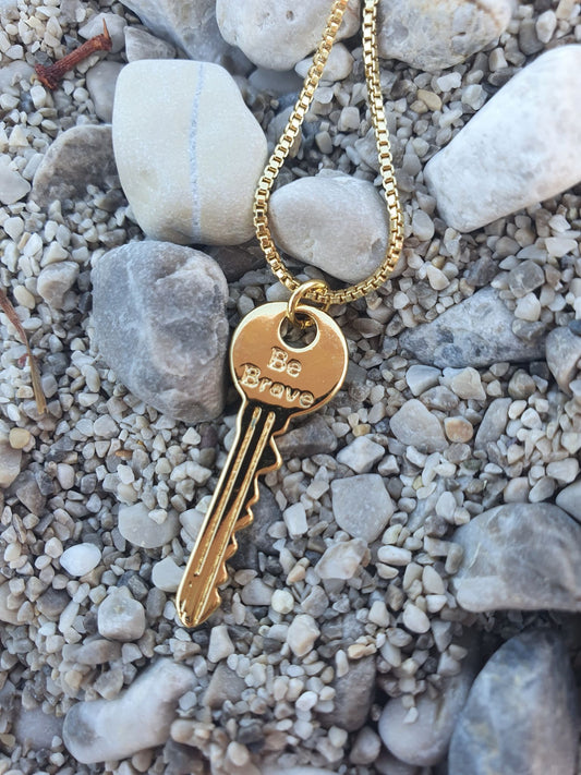 Be Brave Key Necklace with Square Chain