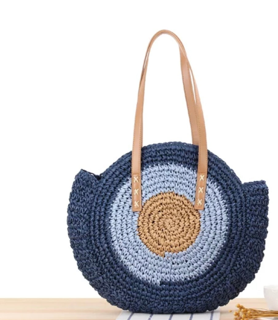 Evil eye Round Tote Bag Navy